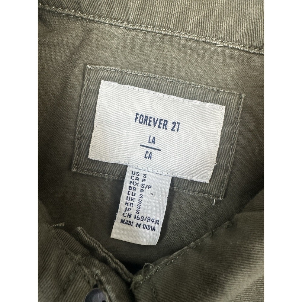 Forever 21 Button Long Sleeve Shirt Women's S Army Military Green Patches - Picture 6 of 7